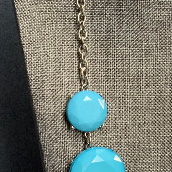 Chunky Statement Necklace 20 In Turquoise Blue Triple Strand Beads Silver Chain - Picture 2 of 7